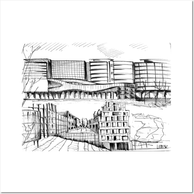 the skyline in the urban city ecopop sketch drawing art Wall Art by jorge_lebeau